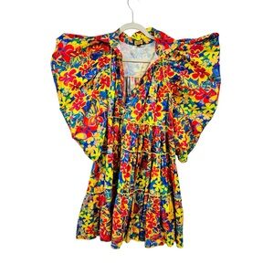 Love highlight colorful  Floral Puff-Sleeve Popover Mini Dress